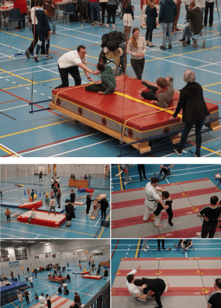 Fotocollage van deelnemers aan Breehoek Zonder Drempels in de sporthal