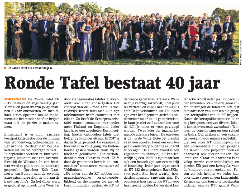 Krantenartikel "Ronde Tafel bestaat 40 jaar"